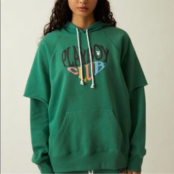 Playboy X PacSun Green Club‎ Layered Hoodie Oversized Small - Picture 8 of 9